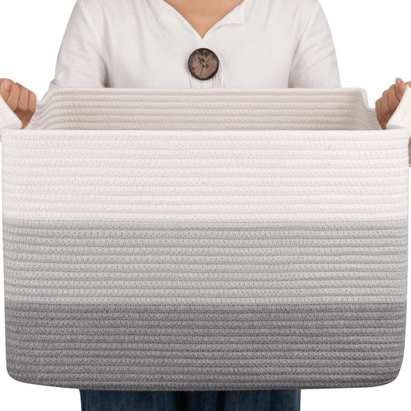 OIAHOMY Large Blanket Basket, 22”x17”x12” Rectangle Woven Baskets, Nursery Blanket Storage Living Room, Toy Storage With Handle, Large Baskets for Organizing-Gradient Grey - Image 53