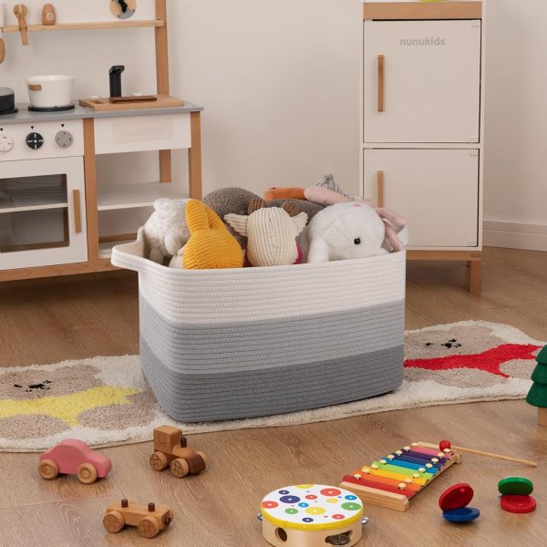 OIAHOMY Large Blanket Basket, 22”x17”x12” Rectangle Woven Baskets, Nursery Blanket Storage Living Room, Toy Storage With Handle, Large Baskets for Organizing-Gradient Grey - Image 54