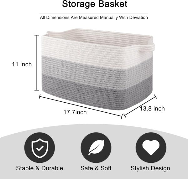 OIAHOMY Large Blanket Basket, 22”x17”x12” Rectangle Woven Baskets, Nursery Blanket Storage Living Room, Toy Storage With Handle, Large Baskets for Organizing-Gradient Grey - Image 55