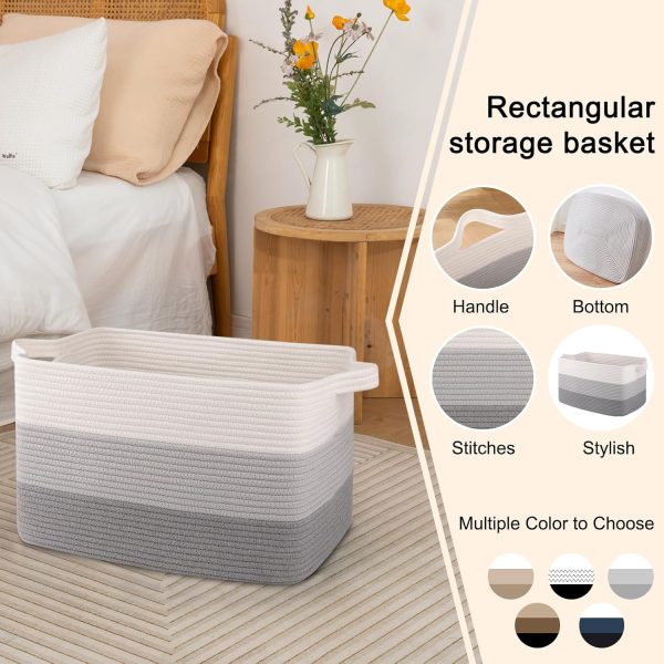 OIAHOMY Large Blanket Basket, 22”x17”x12” Rectangle Woven Baskets, Nursery Blanket Storage Living Room, Toy Storage With Handle, Large Baskets for Organizing-Gradient Grey - Image 57