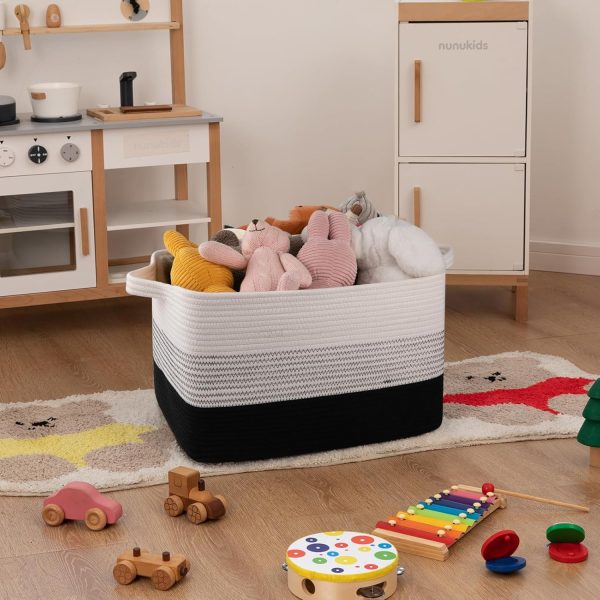OIAHOMY Large Blanket Basket, 22”x17”x12” Rectangle Woven Baskets, Nursery Blanket Storage Living Room, Toy Storage With Handle, Large Baskets for Organizing-Gradient Grey - Image 60