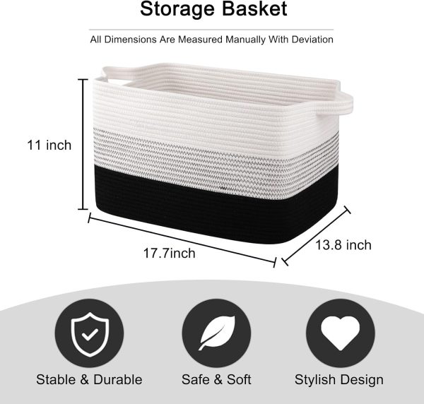 OIAHOMY Large Blanket Basket, 22”x17”x12” Rectangle Woven Baskets, Nursery Blanket Storage Living Room, Toy Storage With Handle, Large Baskets for Organizing-Gradient Grey - Image 61