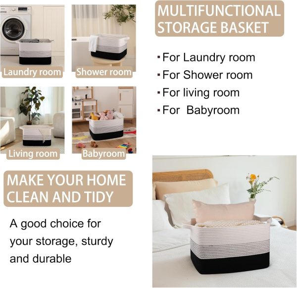 OIAHOMY Large Blanket Basket, 22”x17”x12” Rectangle Woven Baskets, Nursery Blanket Storage Living Room, Toy Storage With Handle, Large Baskets for Organizing-Gradient Grey - Image 62