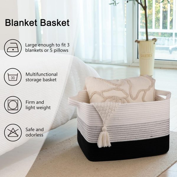 OIAHOMY Large Blanket Basket, 22”x17”x12” Rectangle Woven Baskets, Nursery Blanket Storage Living Room, Toy Storage With Handle, Large Baskets for Organizing-Gradient Grey - Image 64