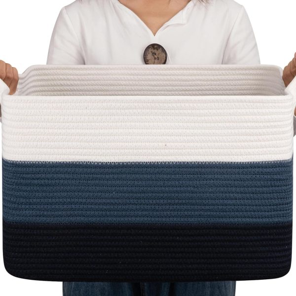 OIAHOMY Large Blanket Basket, 22”x17”x12” Rectangle Woven Baskets, Nursery Blanket Storage Living Room, Toy Storage With Handle, Large Baskets for Organizing-Gradient Grey - Image 72