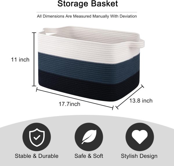 OIAHOMY Large Blanket Basket, 22”x17”x12” Rectangle Woven Baskets, Nursery Blanket Storage Living Room, Toy Storage With Handle, Large Baskets for Organizing-Gradient Grey - Image 74