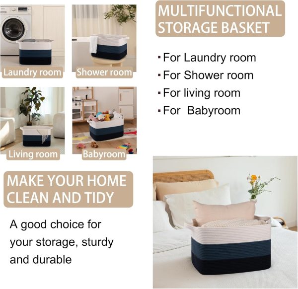 OIAHOMY Large Blanket Basket, 22”x17”x12” Rectangle Woven Baskets, Nursery Blanket Storage Living Room, Toy Storage With Handle, Large Baskets for Organizing-Gradient Grey - Image 75