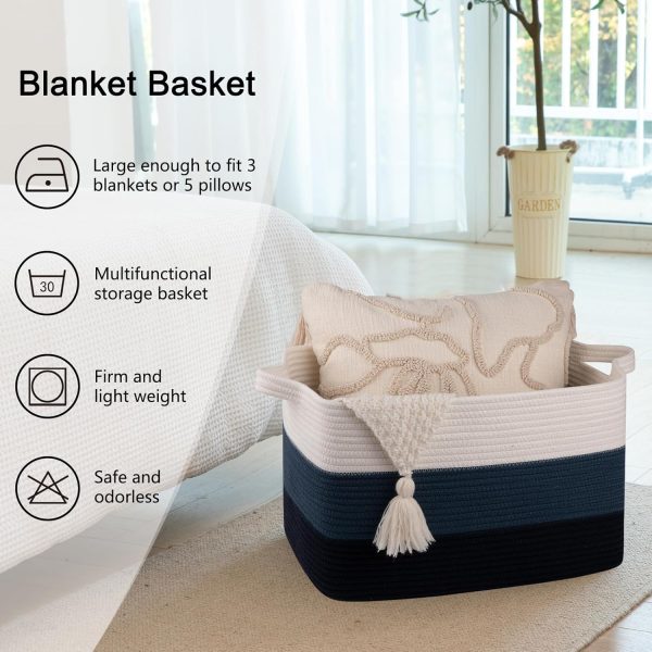 OIAHOMY Large Blanket Basket, 22”x17”x12” Rectangle Woven Baskets, Nursery Blanket Storage Living Room, Toy Storage With Handle, Large Baskets for Organizing-Gradient Grey - Image 77