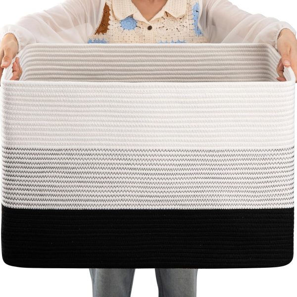 OIAHOMY Large Blanket Basket, 22”x17”x12” Rectangle Woven Baskets, Nursery Blanket Storage Living Room, Toy Storage With Handle, Large Baskets for Organizing-Gradient Grey - Image 78