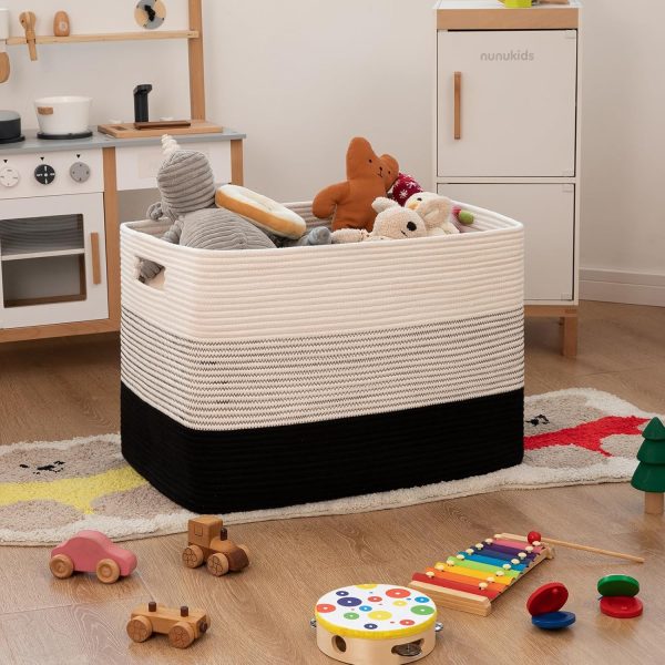 OIAHOMY Large Blanket Basket, 22”x17”x12” Rectangle Woven Baskets, Nursery Blanket Storage Living Room, Toy Storage With Handle, Large Baskets for Organizing-Gradient Grey - Image 79