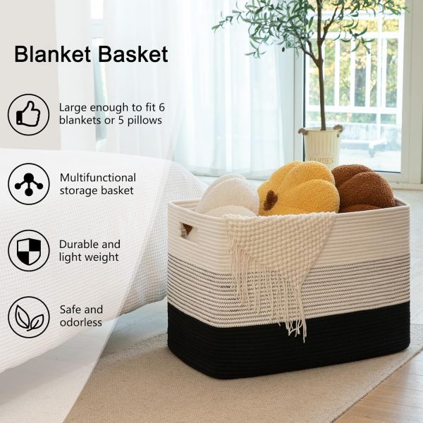 OIAHOMY Large Blanket Basket, 22”x17”x12” Rectangle Woven Baskets, Nursery Blanket Storage Living Room, Toy Storage With Handle, Large Baskets for Organizing-Gradient Grey - Image 82