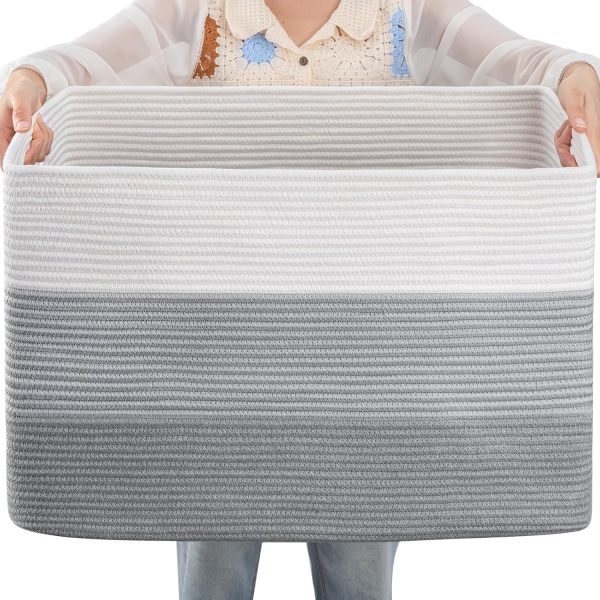 OIAHOMY Large Blanket Basket, 22”x17”x12” Rectangle Woven Baskets, Nursery Blanket Storage Living Room, Toy Storage With Handle, Large Baskets for Organizing-Gradient Grey - Image 83