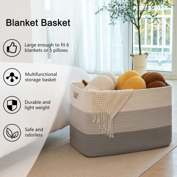 OIAHOMY Large Blanket Basket, 22”x17”x12” Rectangle Woven Baskets, Nursery Blanket Storage Living Room, Toy Storage With Handle, Large Baskets for Organizing-Gradient Grey - Image 87