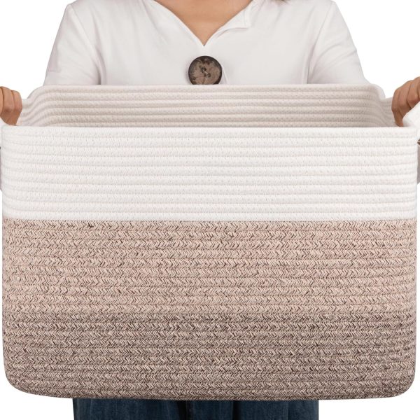 OIAHOMY Large Blanket Basket, 22”x17”x12” Rectangle Woven Baskets, Nursery Blanket Storage Living Room, Toy Storage With Handle, Large Baskets for Organizing-Gradient Grey - Image 89
