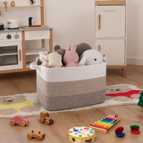 OIAHOMY Large Blanket Basket, 22”x17”x12” Rectangle Woven Baskets, Nursery Blanket Storage Living Room, Toy Storage With Handle, Large Baskets for Organizing-Gradient Grey - Image 90