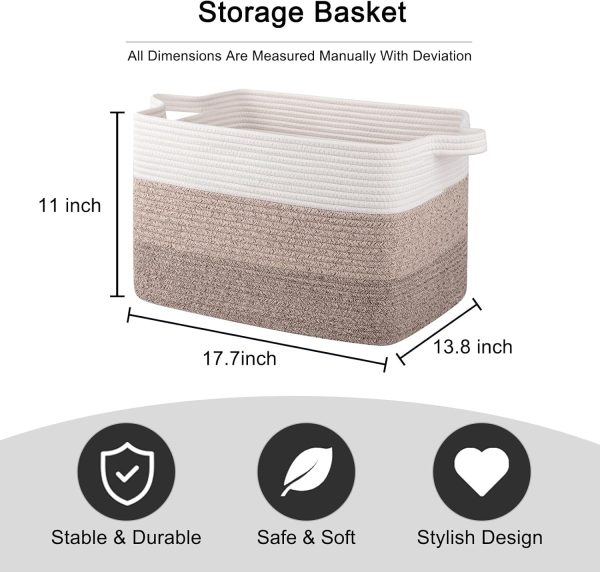 OIAHOMY Large Blanket Basket, 22”x17”x12” Rectangle Woven Baskets, Nursery Blanket Storage Living Room, Toy Storage With Handle, Large Baskets for Organizing-Gradient Grey - Image 91