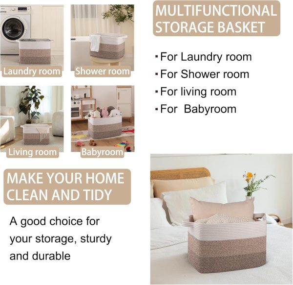 OIAHOMY Large Blanket Basket, 22”x17”x12” Rectangle Woven Baskets, Nursery Blanket Storage Living Room, Toy Storage With Handle, Large Baskets for Organizing-Gradient Grey - Image 92