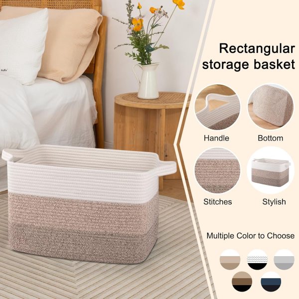 OIAHOMY Large Blanket Basket, 22”x17”x12” Rectangle Woven Baskets, Nursery Blanket Storage Living Room, Toy Storage With Handle, Large Baskets for Organizing-Gradient Grey - Image 93