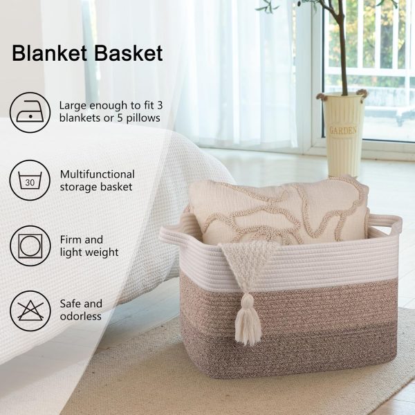 OIAHOMY Large Blanket Basket, 22”x17”x12” Rectangle Woven Baskets, Nursery Blanket Storage Living Room, Toy Storage With Handle, Large Baskets for Organizing-Gradient Grey - Image 94