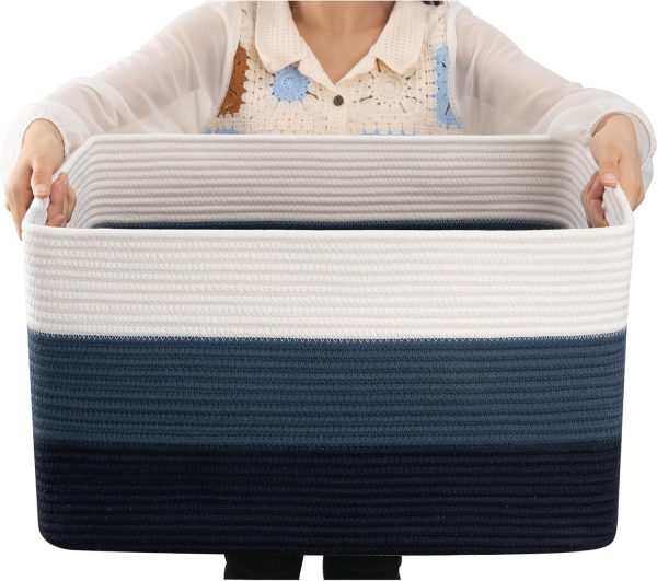 OIAHOMY Large Blanket Basket, 22”x17”x12” Rectangle Woven Baskets, Nursery Blanket Storage Living Room, Toy Storage With Handle, Large Baskets for Organizing-Gradient Grey - Image 95