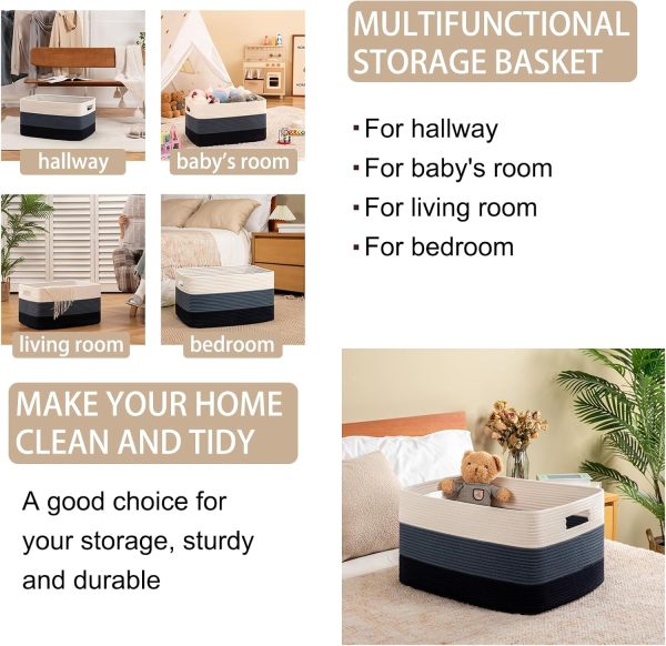 OIAHOMY Large Blanket Basket, 22”x17”x12” Rectangle Woven Baskets, Nursery Blanket Storage Living Room, Toy Storage With Handle, Large Baskets for Organizing-Gradient Grey - Image 98