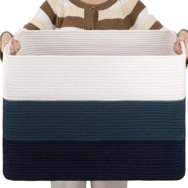 OIAHOMY Large Blanket Basket, 22”x17”x12” Rectangle Woven Baskets, Nursery Blanket Storage Living Room, Toy Storage With Handle, Large Baskets for Organizing-Gradient Grey - Image 102