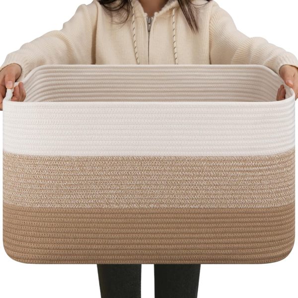 OIAHOMY Large Blanket Basket, 22”x17”x12” Rectangle Woven Baskets, Nursery Blanket Storage Living Room, Toy Storage With Handle, Large Baskets for Organizing-Gradient Grey - Image 104