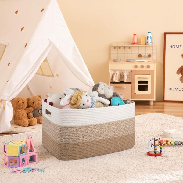 OIAHOMY Large Blanket Basket, 22”x17”x12” Rectangle Woven Baskets, Nursery Blanket Storage Living Room, Toy Storage With Handle, Large Baskets for Organizing-Gradient Grey - Image 105