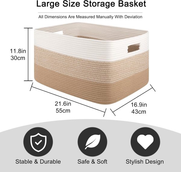 OIAHOMY Large Blanket Basket, 22”x17”x12” Rectangle Woven Baskets, Nursery Blanket Storage Living Room, Toy Storage With Handle, Large Baskets for Organizing-Gradient Grey - Image 106