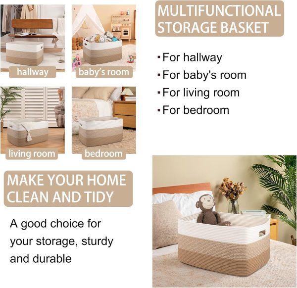 OIAHOMY Large Blanket Basket, 22”x17”x12” Rectangle Woven Baskets, Nursery Blanket Storage Living Room, Toy Storage With Handle, Large Baskets for Organizing-Gradient Grey - Image 107