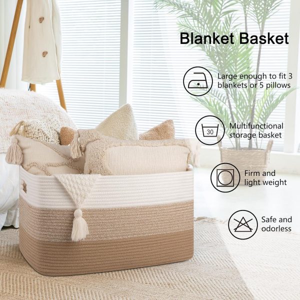 OIAHOMY Large Blanket Basket, 22”x17”x12” Rectangle Woven Baskets, Nursery Blanket Storage Living Room, Toy Storage With Handle, Large Baskets for Organizing-Gradient Grey - Image 109