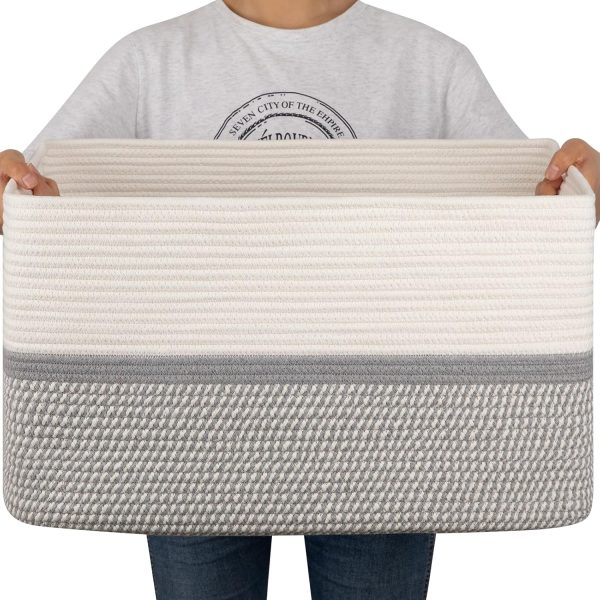 OIAHOMY Large Blanket Basket, 22”x17”x12” Rectangle Woven Baskets, Nursery Blanket Storage Living Room, Toy Storage With Handle, Large Baskets for Organizing-Gradient Grey - Image 111