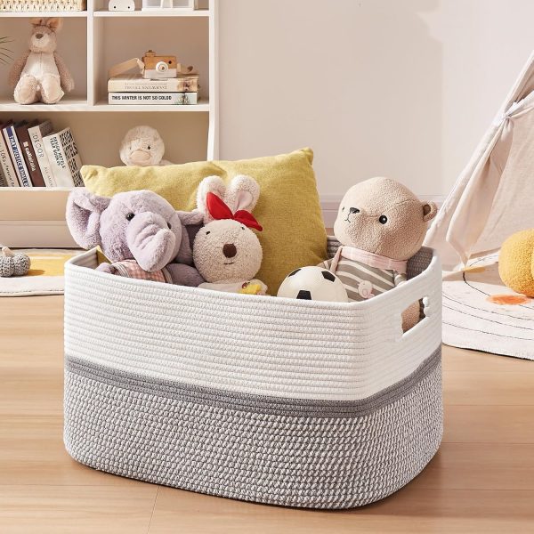 OIAHOMY Large Blanket Basket, 22”x17”x12” Rectangle Woven Baskets, Nursery Blanket Storage Living Room, Toy Storage With Handle, Large Baskets for Organizing-Gradient Grey - Image 115