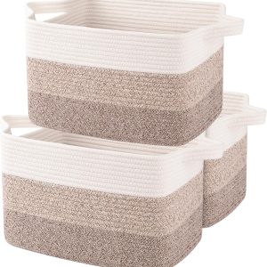OIAHOMY Storage Basket, Woven Baskets for Storage, Cotton Rope Basket for toys,Towel Baskets for Bathroom - Pack of 3, Gradient Yellow