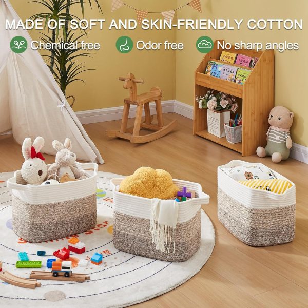 OIAHOMY Storage Basket, Woven Baskets for Storage, Cotton Rope Basket for toys,Towel Baskets for Bathroom - Pack of 3, Gradient Yellow - Image 3
