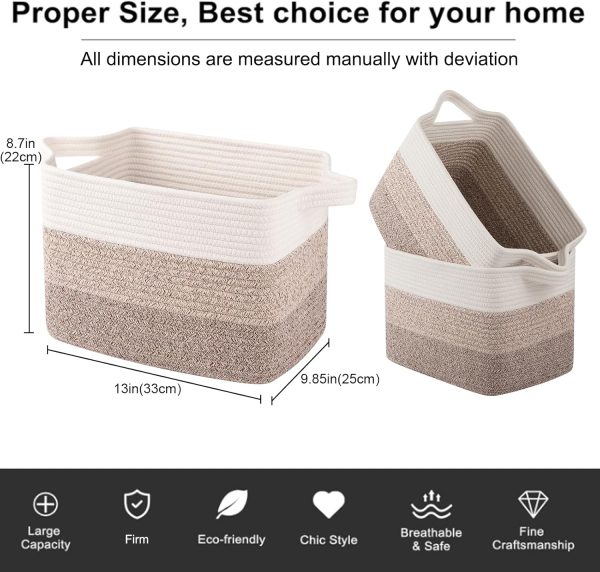 OIAHOMY Storage Basket, Woven Baskets for Storage, Cotton Rope Basket for toys,Towel Baskets for Bathroom - Pack of 3, Gradient Yellow - Image 4