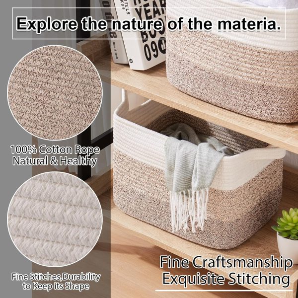 OIAHOMY Storage Basket, Woven Baskets for Storage, Cotton Rope Basket for toys,Towel Baskets for Bathroom - Pack of 3, Gradient Yellow - Image 5