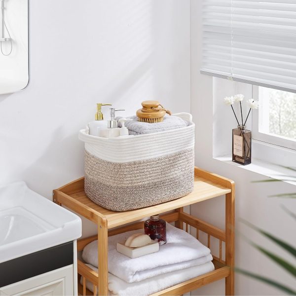 OIAHOMY Storage Basket, Woven Baskets for Storage, Cotton Rope Basket for toys,Towel Baskets for Bathroom - Pack of 3, Gradient Yellow - Image 7