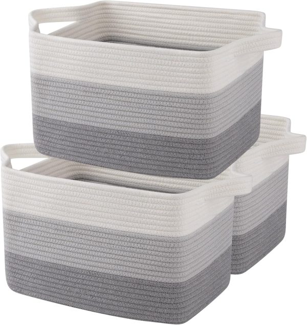 OIAHOMY Storage Basket, Woven Baskets for Storage, Cotton Rope Basket for toys,Towel Baskets for Bathroom - Pack of 3, Gradient Yellow - Image 10