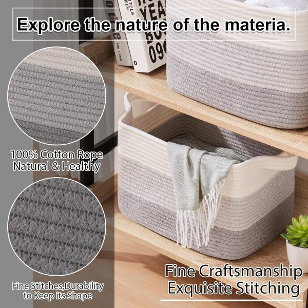 OIAHOMY Storage Basket, Woven Baskets for Storage, Cotton Rope Basket for toys,Towel Baskets for Bathroom - Pack of 3, Gradient Yellow - Image 12