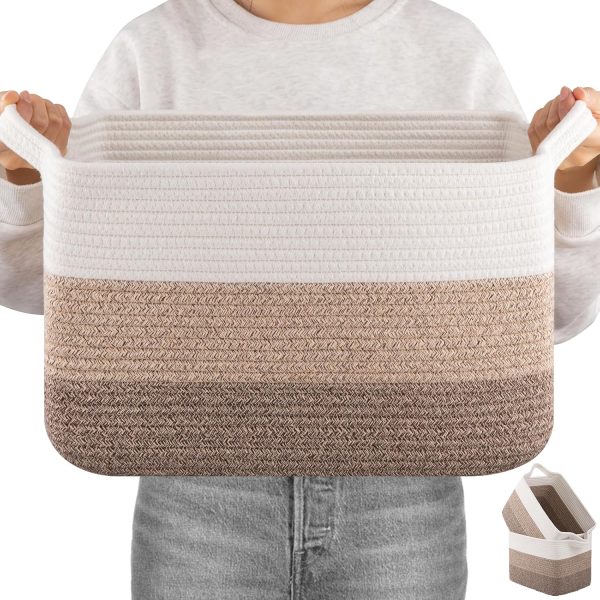 OIAHOMY Storage Basket, Woven Baskets for Storage, Cotton Rope Basket for toys,Towel Baskets for Bathroom - Pack of 3, Gradient Yellow - Image 22