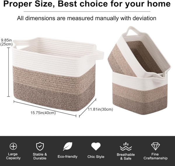 OIAHOMY Storage Basket, Woven Baskets for Storage, Cotton Rope Basket for toys,Towel Baskets for Bathroom - Pack of 3, Gradient Yellow - Image 25