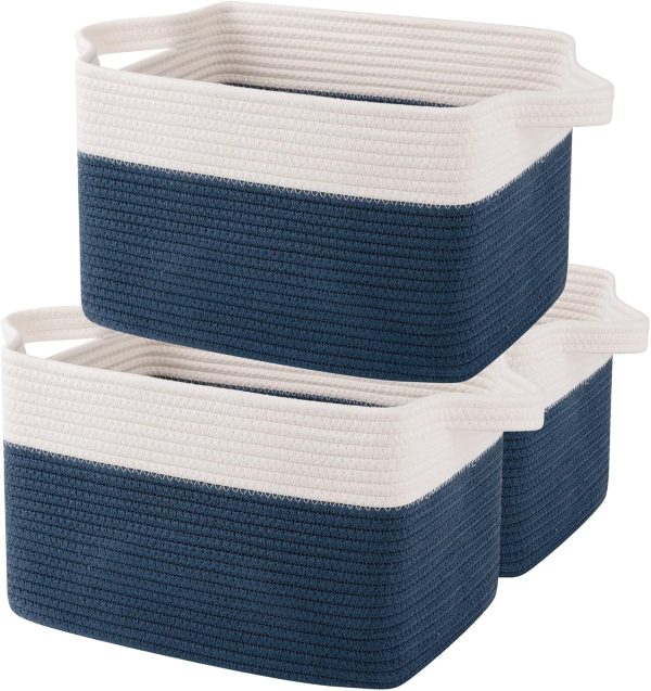 OIAHOMY Storage Basket, Woven Baskets for Storage, Cotton Rope Basket for toys,Towel Baskets for Bathroom - Pack of 3, Gradient Yellow - Image 28