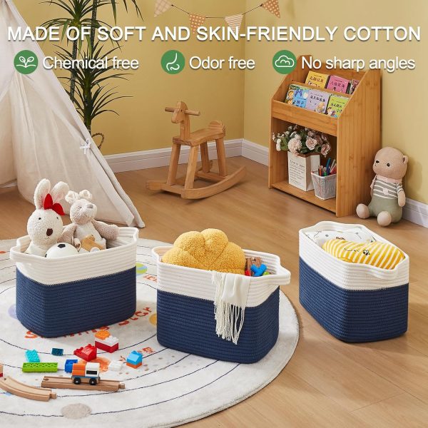 OIAHOMY Storage Basket, Woven Baskets for Storage, Cotton Rope Basket for toys,Towel Baskets for Bathroom - Pack of 3, Gradient Yellow - Image 29