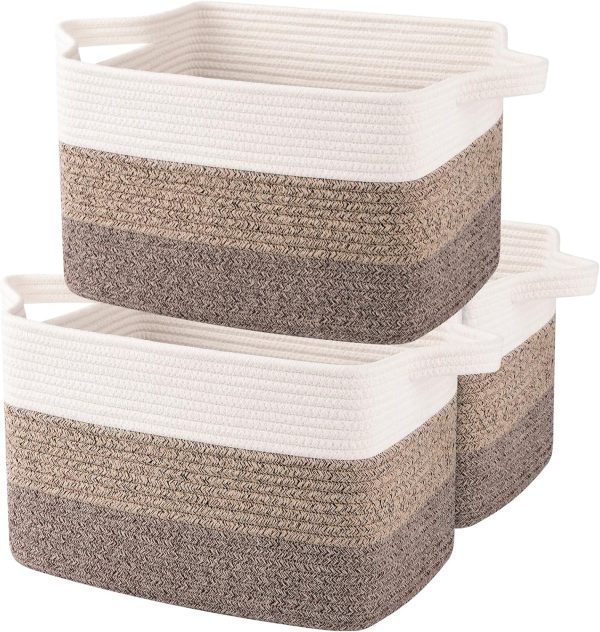 OIAHOMY Storage Basket, Woven Baskets for Storage, Cotton Rope Basket for toys,Towel Baskets for Bathroom - Pack of 3, Gradient Yellow - Image 33
