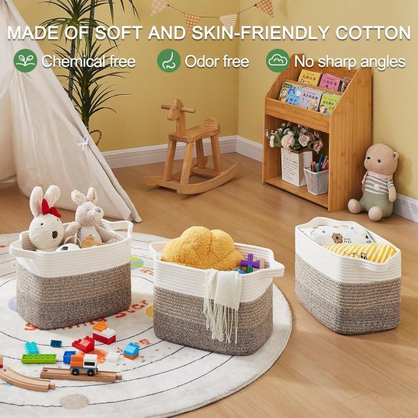 OIAHOMY Storage Basket, Woven Baskets for Storage, Cotton Rope Basket for toys,Towel Baskets for Bathroom - Pack of 3, Gradient Yellow - Image 36