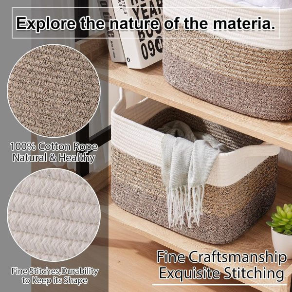 OIAHOMY Storage Basket, Woven Baskets for Storage, Cotton Rope Basket for toys,Towel Baskets for Bathroom - Pack of 3, Gradient Yellow - Image 40