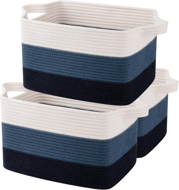 OIAHOMY Storage Basket, Woven Baskets for Storage, Cotton Rope Basket for toys,Towel Baskets for Bathroom - Pack of 3, Gradient Yellow - Image 41
