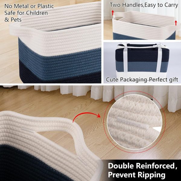 OIAHOMY Storage Basket, Woven Baskets for Storage, Cotton Rope Basket for toys,Towel Baskets for Bathroom - Pack of 3, Gradient Yellow - Image 44