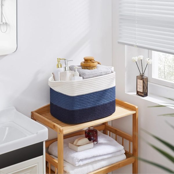 OIAHOMY Storage Basket, Woven Baskets for Storage, Cotton Rope Basket for toys,Towel Baskets for Bathroom - Pack of 3, Gradient Yellow - Image 45